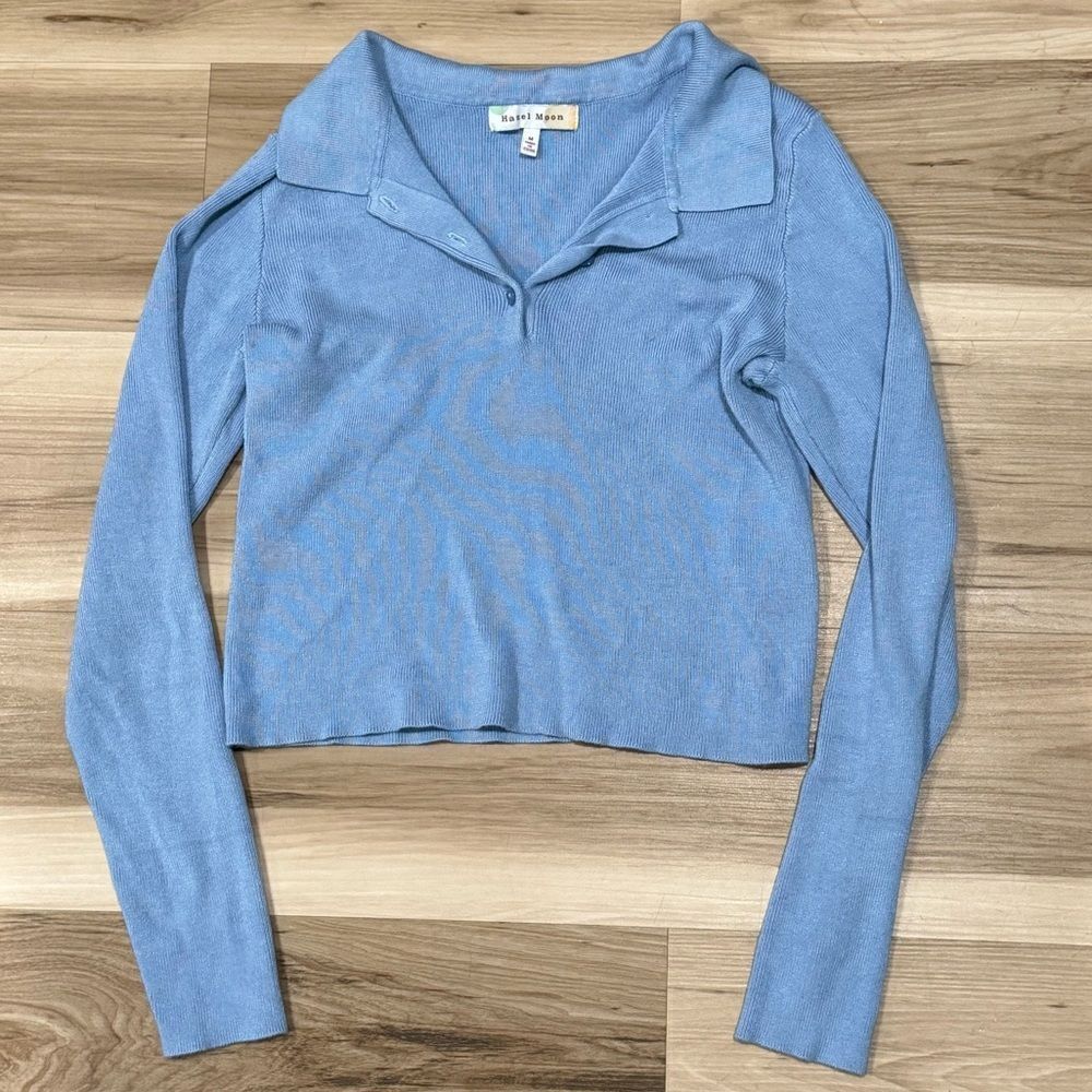 Hazel Moon Blue Cropped Long Sleeve Shirt Women’s Medium